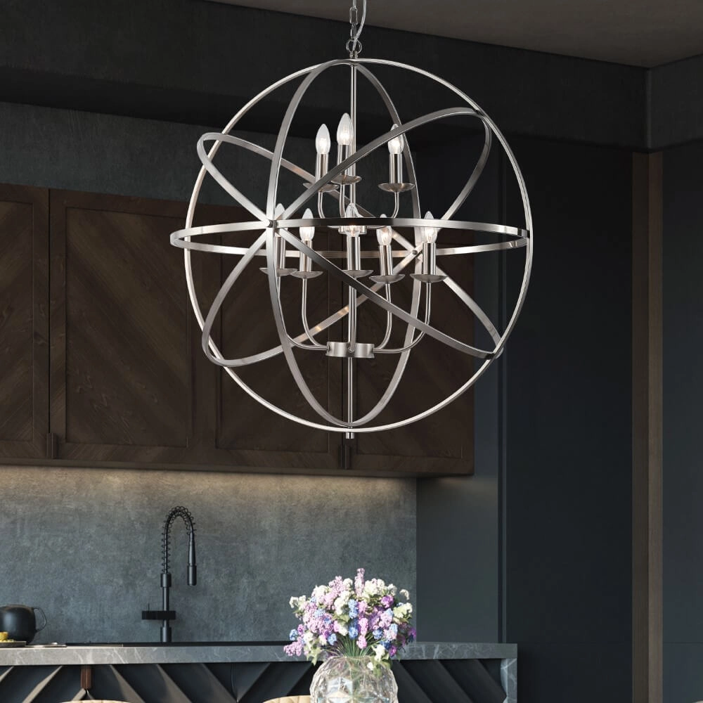 Antique pendant lamp Orbit 8-light silver Searchlight 5053423271934
