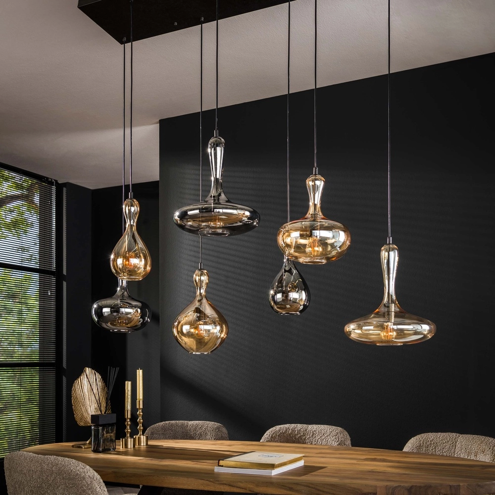 Design pendant lamp Karaf 7 glasses - amber and smoke Lyora 8716803511576