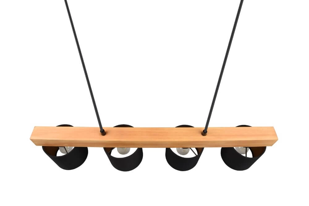 Hanging lamp Cameron 4-light black with wood brown Trio 4017807502923