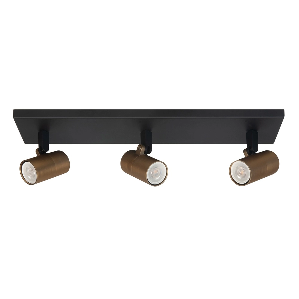 Surface-mounted spot Piccolo black with brass 3-light straight