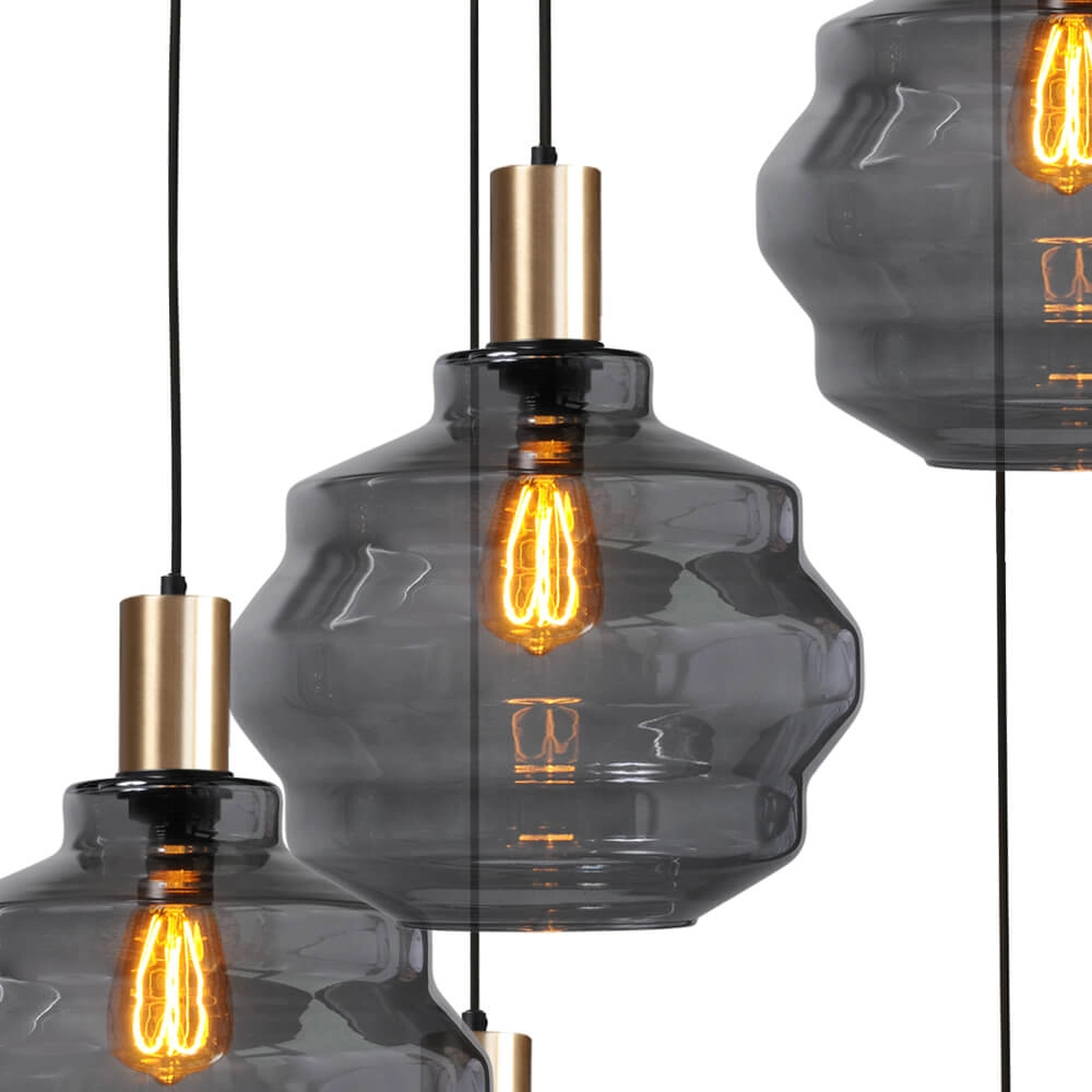 5-light loft hanging lamp - gold - Porto with Ball smoke glasses - Ø 30cm Masterlight 8718121271026