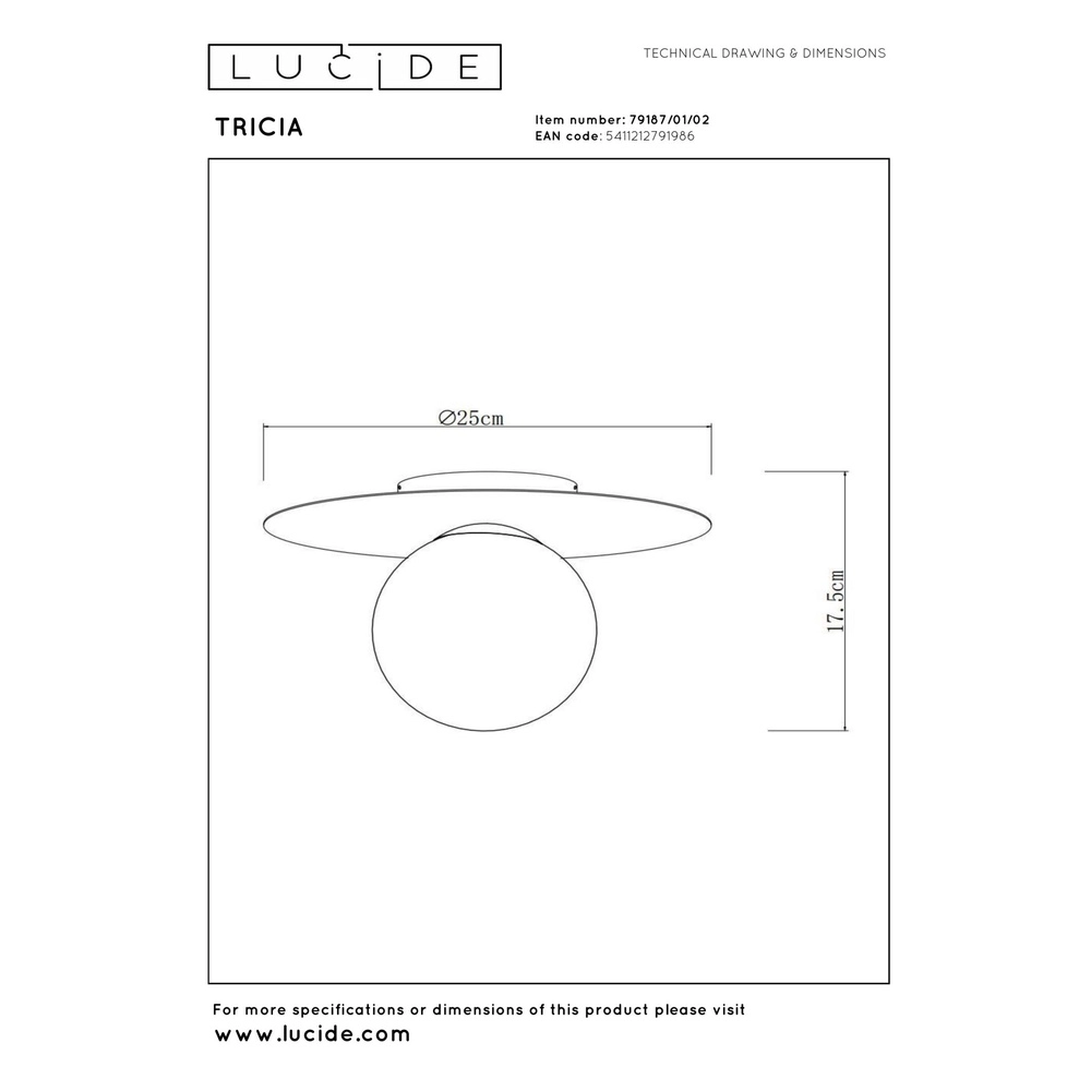 Ceiling lamp Tricia gold with white sphere Lucide 5411212791986