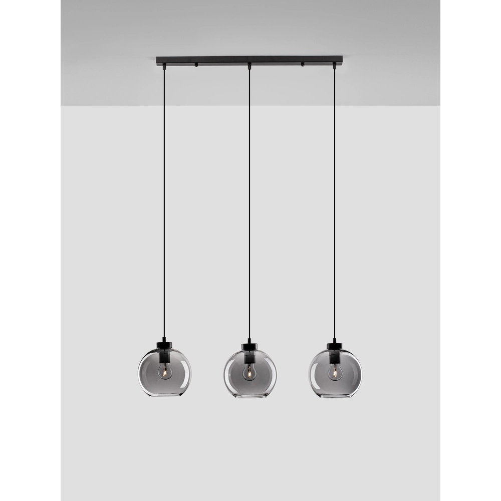 Pendant lamp Palmer 3-light straight black with smoke glass