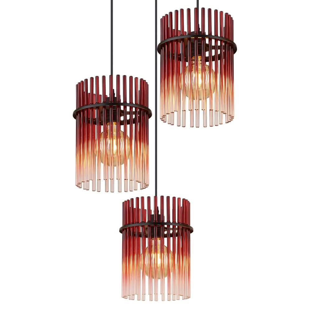Black pendant lamp Gorley with red glass Ø 47cm Globo 9007371468966