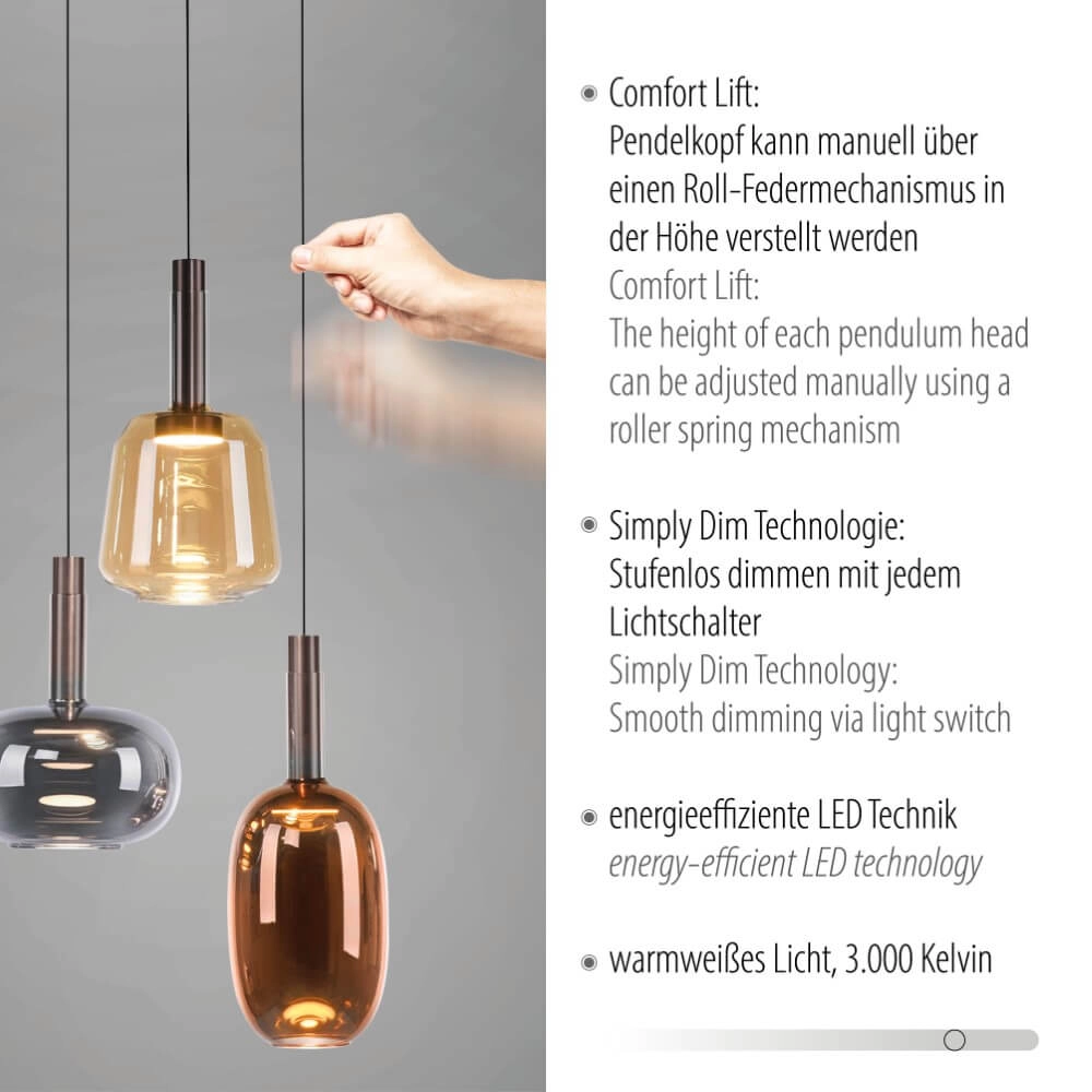 Cheerful hanging lamp Irides 3-light round Paul Neuhaus 4012248385845