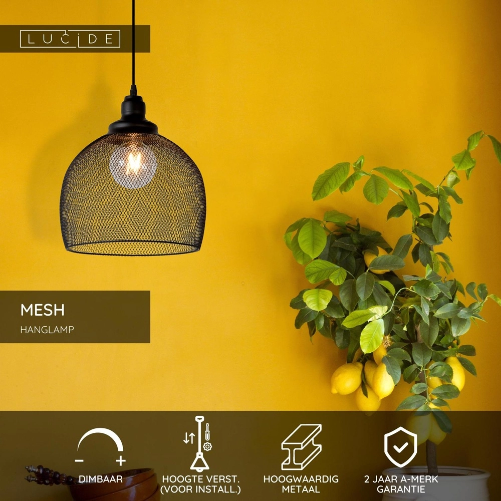 Mesh pendant lamp Mesh Ø 28cm black Lucide 5411212430397