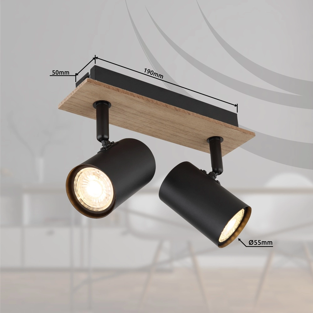 Ceiling lamp Linca 2-light black with wood Globo 9007371452941