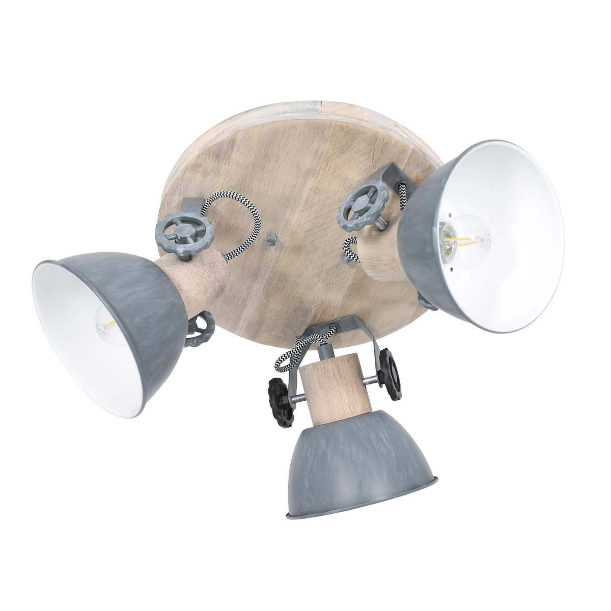 Industrial ceiling lamp Gearwood 3-light vintage gray with wood Steinhauer 8712746135404