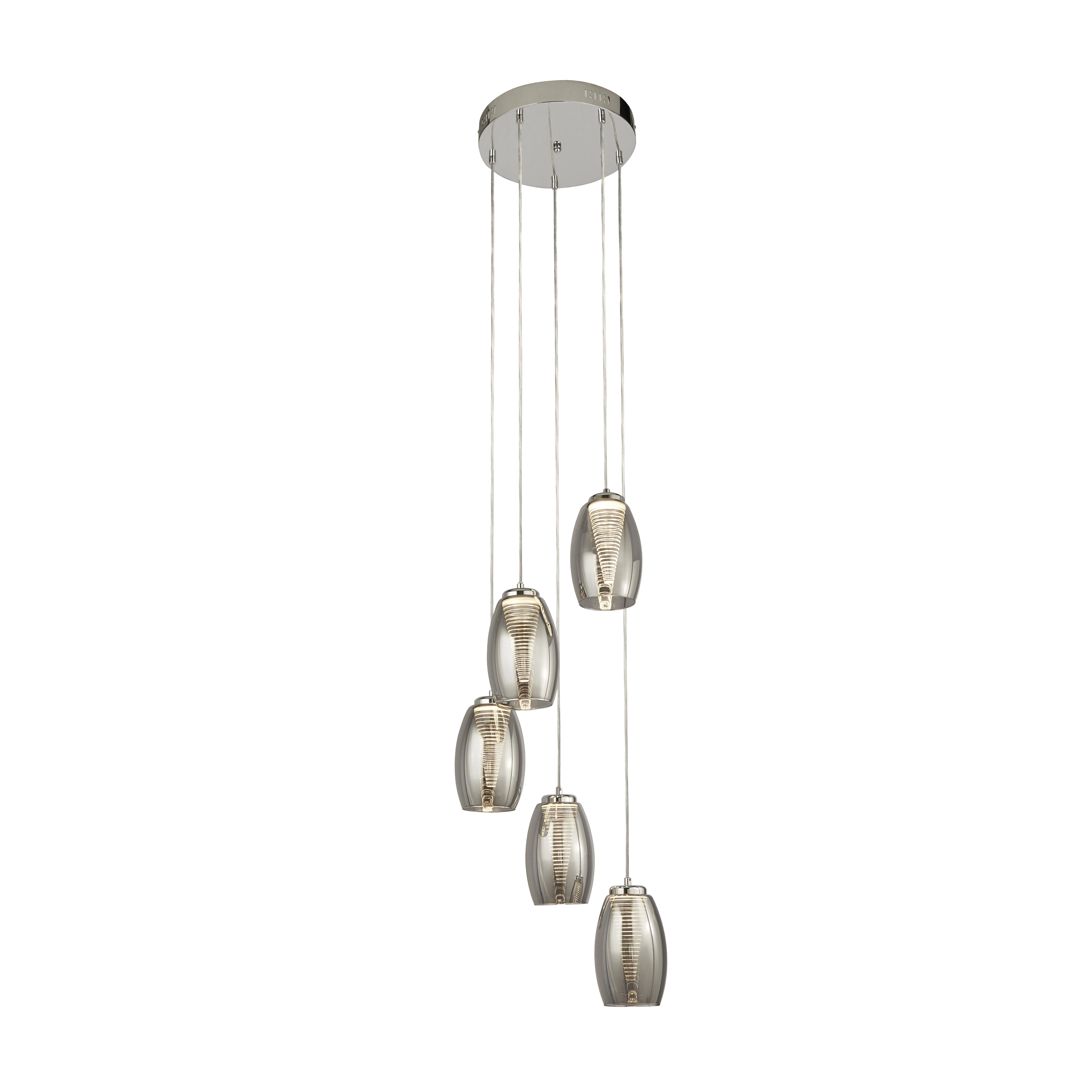 5-light vide pendant lamp Cyclone chrome with smoke Searchlight 5053423174433