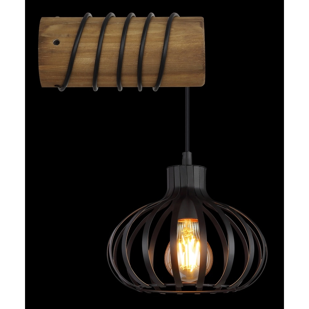 Country wall lamp Caldwell black with wood Globo 9007371592586