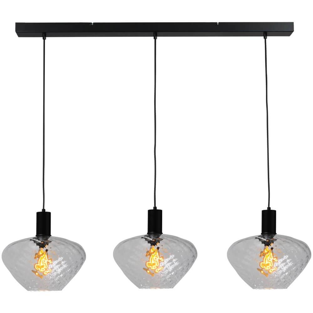 3-light hanging lamp - black - Porto with Blossom smoke glasses