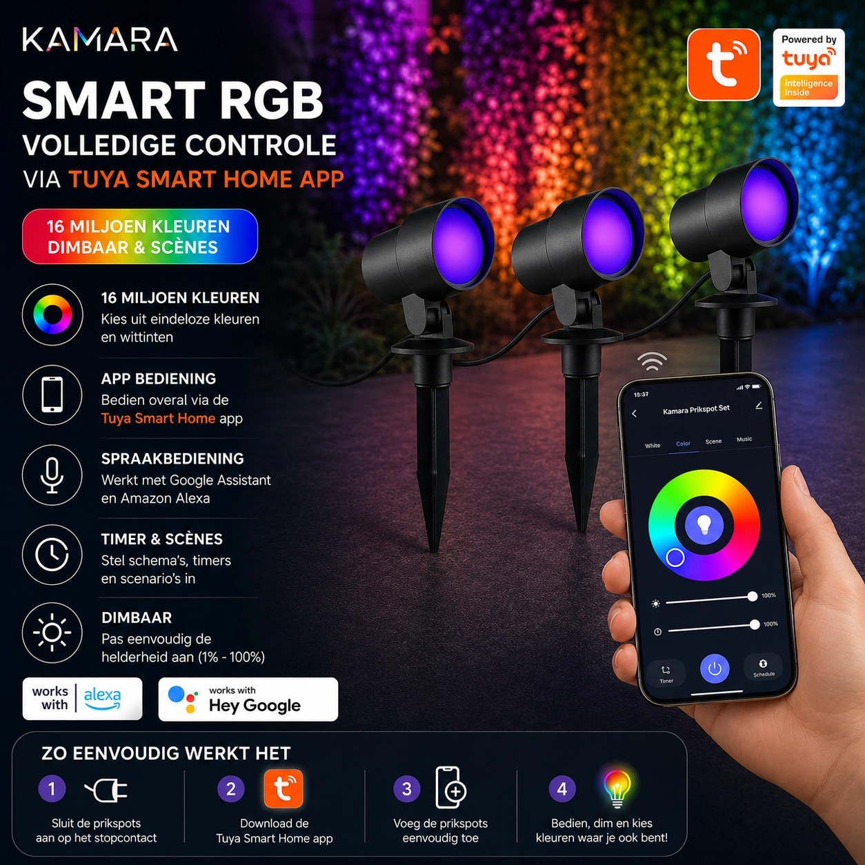 Smart spike light set Kamara RGB - 3 pieces - 3 meter cord and plug Brilliant 4004353453717
