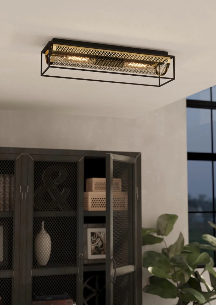 Country ceiling lamp Nohales black with gold Eglo 9002759437879