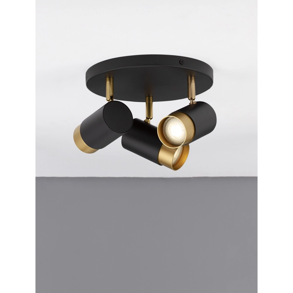 Ceiling spotlight Pogno 3-light black with gold round