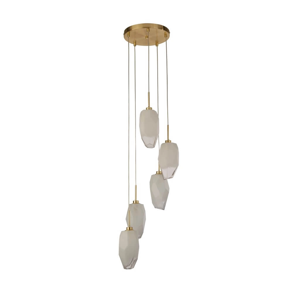 5-light vide pendant lamp Rocky with white glass Searchlight 5053423264233