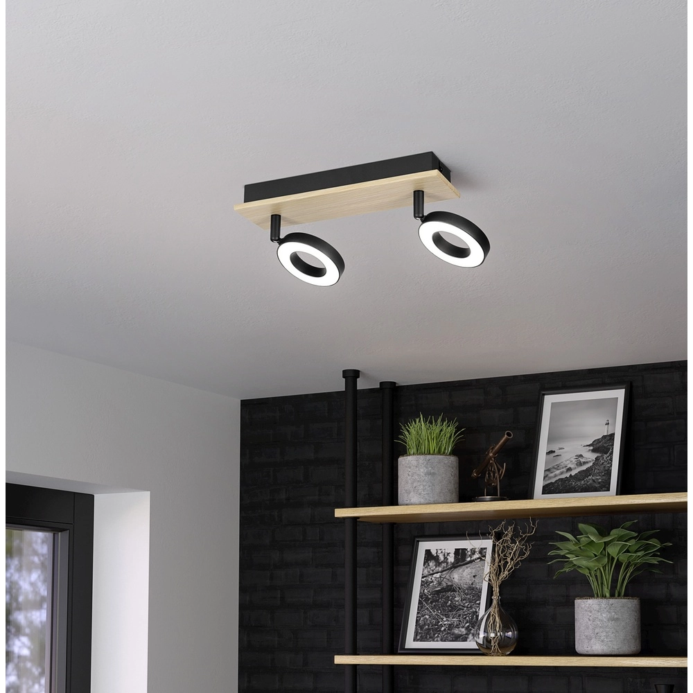 Led ceiling light Rielves 2-light with wood Eglo 9008606313716