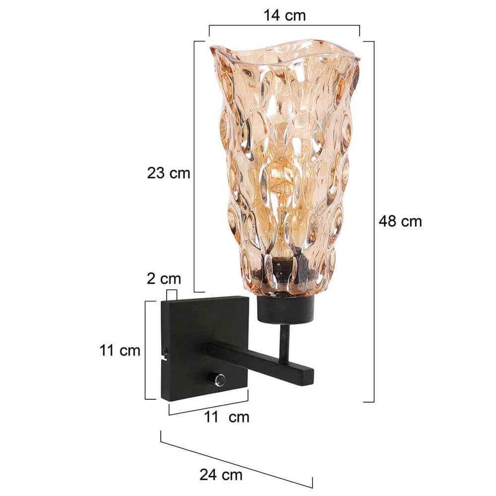 Wall lamp Stang black with amber glass Steinhauer 8712746173765