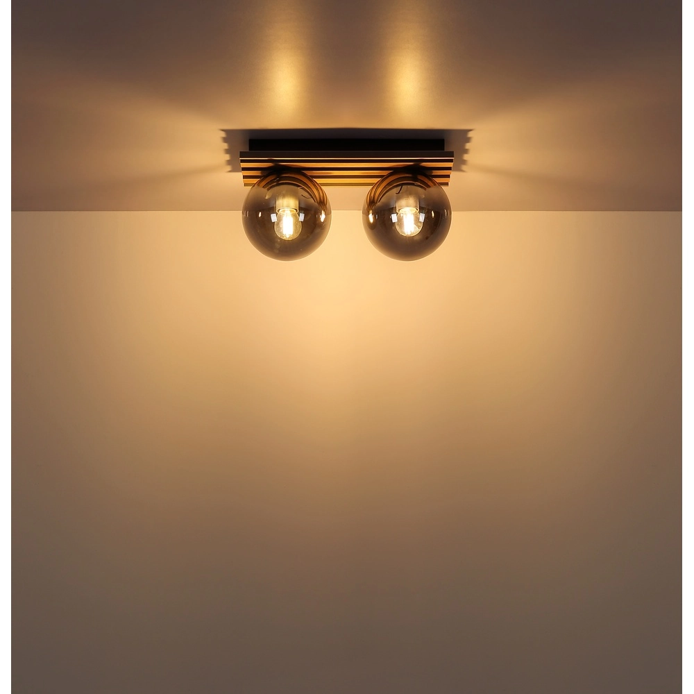 Ceiling lamp Parsons 2-light black with wood Globo 9007371579099