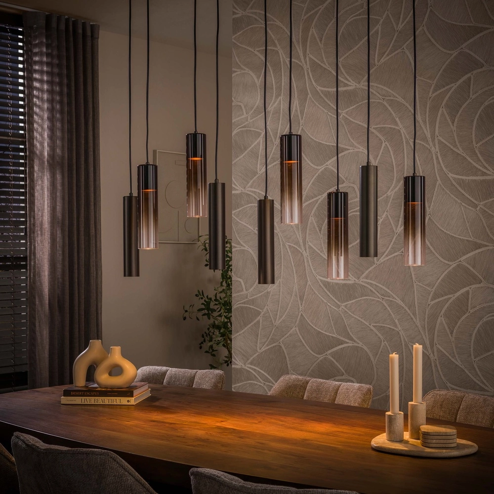 Strakke hanglamp Lungo sienna bruin 9-lichts