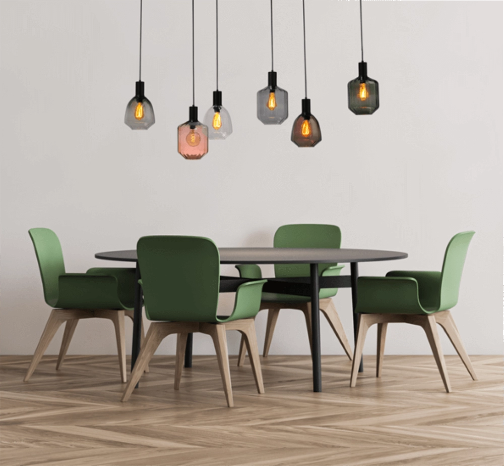 6-light hanging lamp - black - Porto with different glasses Masterlight 8718121270678