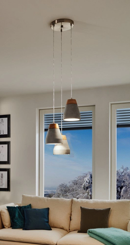 Pendant lamp Tarega 3-light concrete gray with wood Eglo 9002759955267