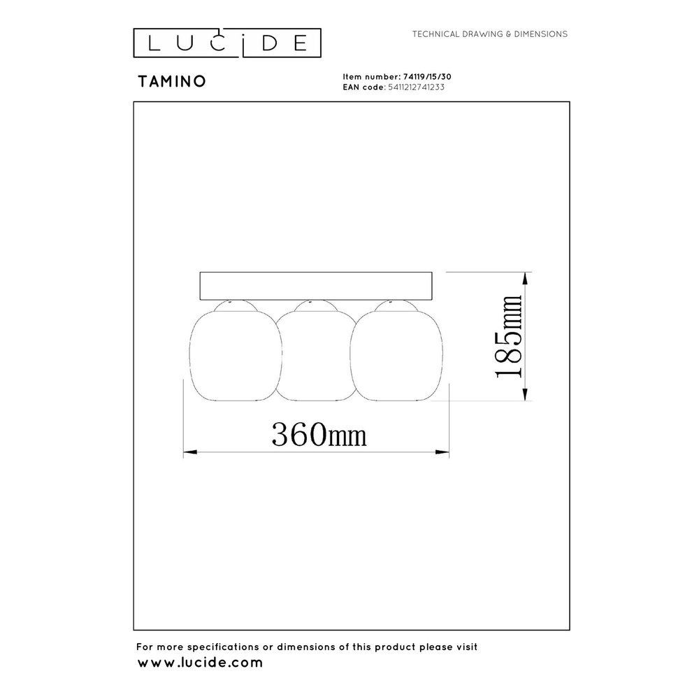 3-light ceiling lamp Tamino Black Lucide 5411212741233