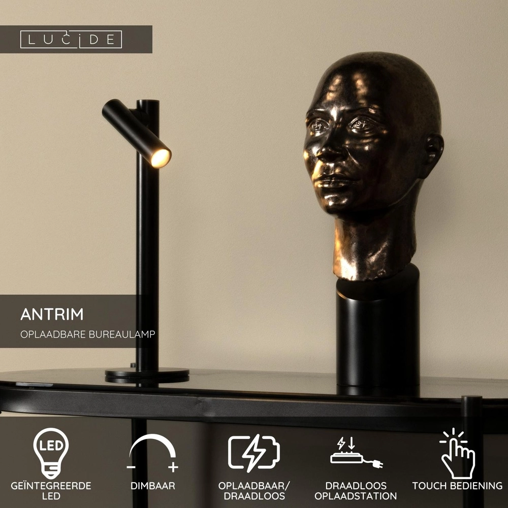 Rechargeable table lamp Antrim black IP54 Lucide 5411212272201