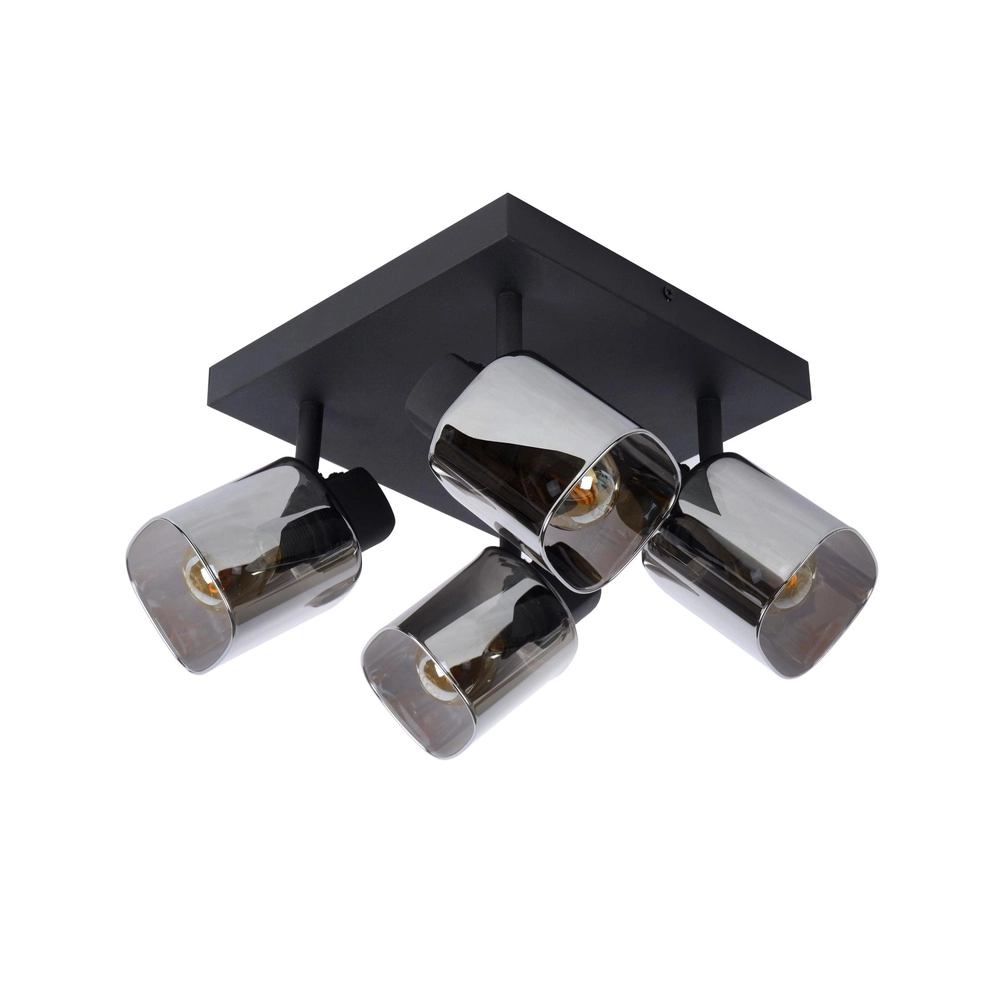 Ceiling lamp Alion 4-light black with smoke glass