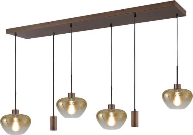 6-light pendant lamp Genua Brown with 4x gold glass and 2x pendant