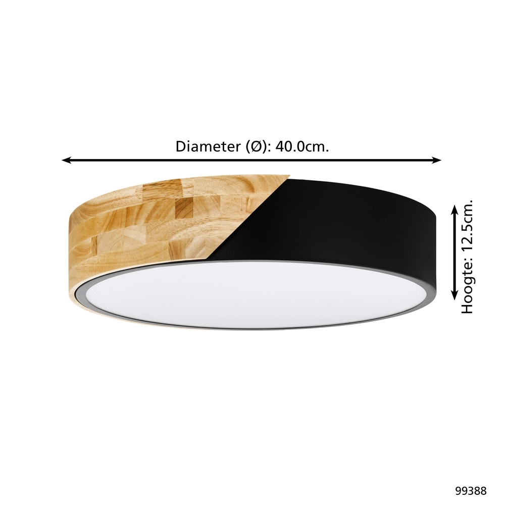 Modern ceiling light Grimaldino black with wood round Eglo 9002759993887