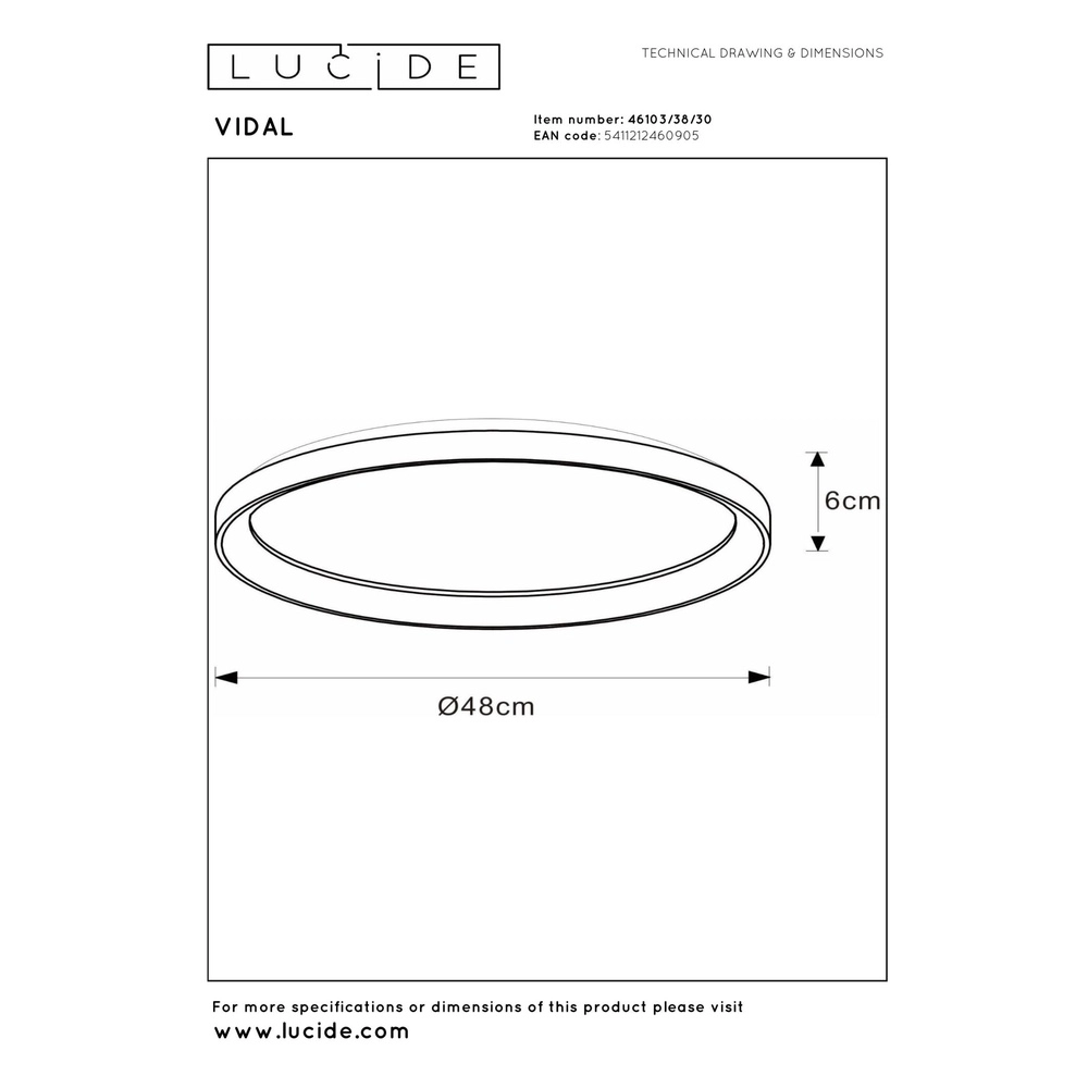 Ceiling light Vidal Ø 48cm black Lucide 5411212460905