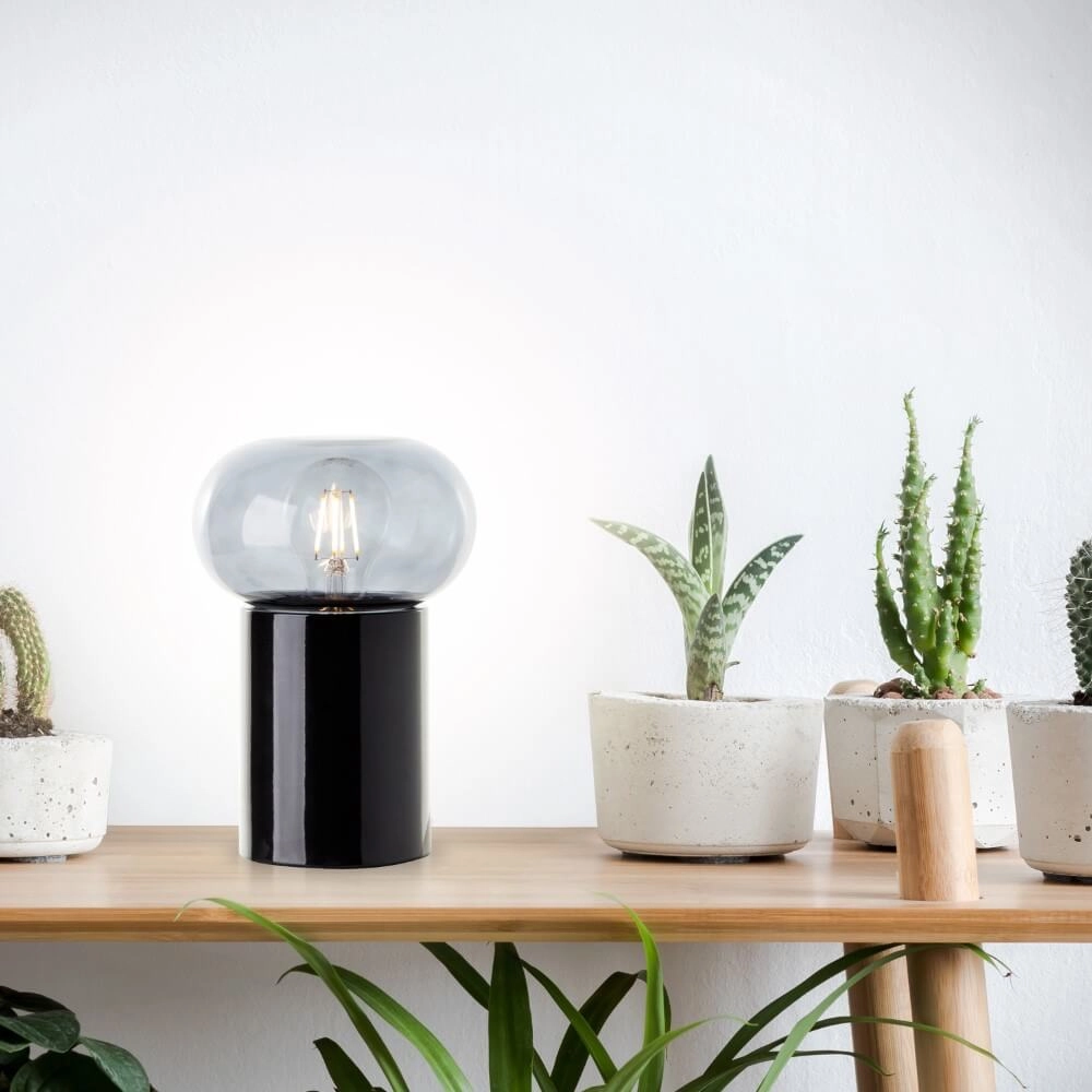 Black table lamp Knut with smoke glass Brilliant 4004353430169