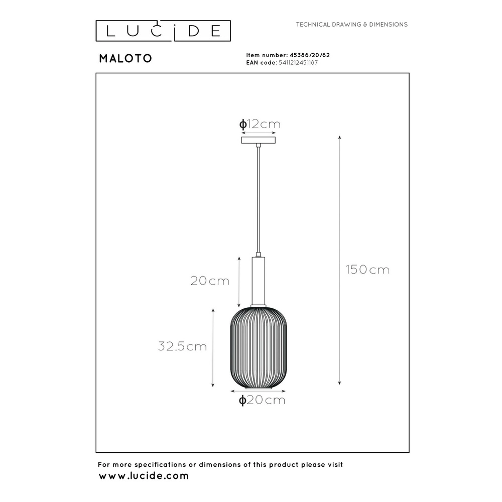 Pendant lamp Maloto Ø 20cm amber Lucide 5411212451187