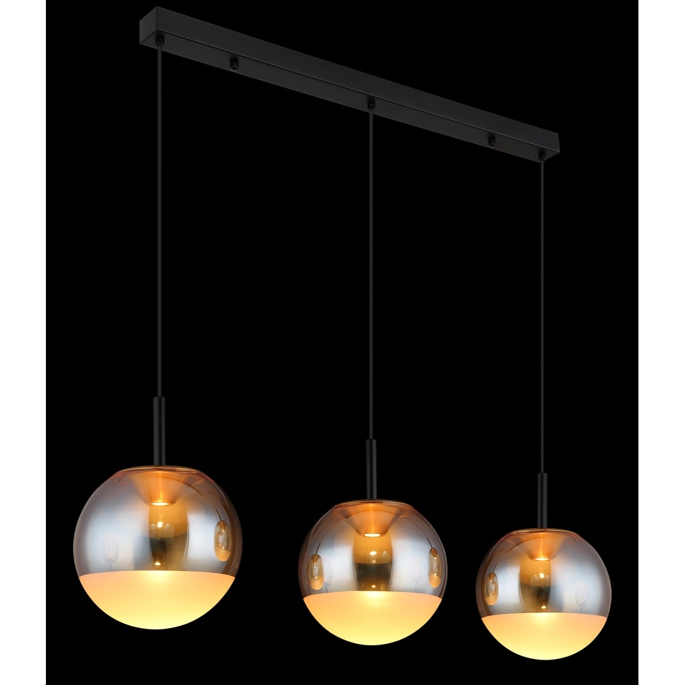 Design pendant lamp Severin 3-light black with amber glass Globo 9007371549931