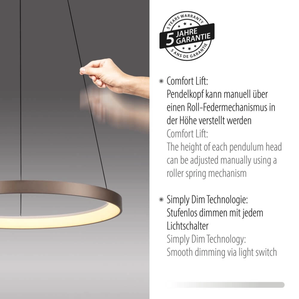 Round pendant lamp Hoop brown Paul Neuhaus 4012248384701