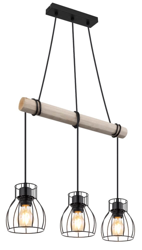 Rural hanging lamp Mina wood with black