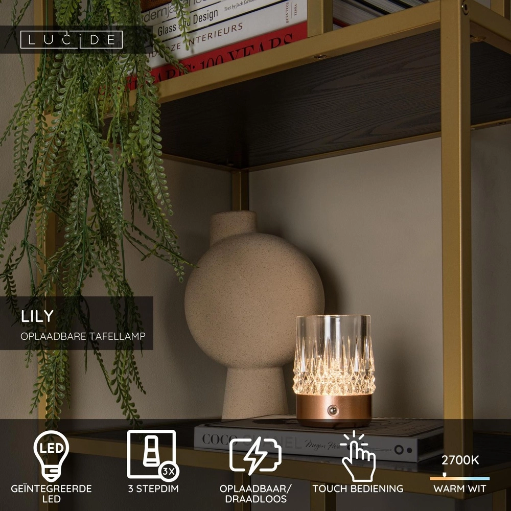 Rechargeable table lamps Lily set of 3 copper Lucide 5411212461094