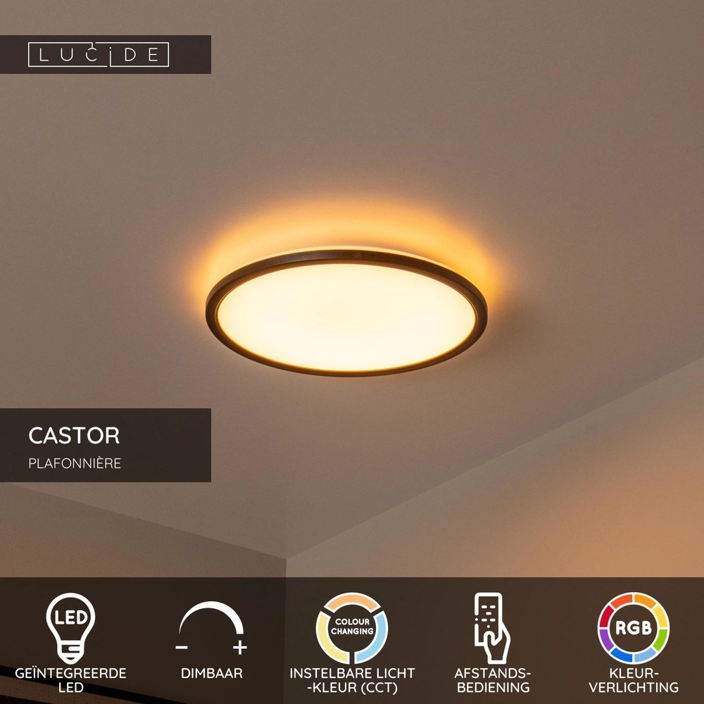 Ceiling light Castor black with white Ø 32cm Lucide 5411212071804