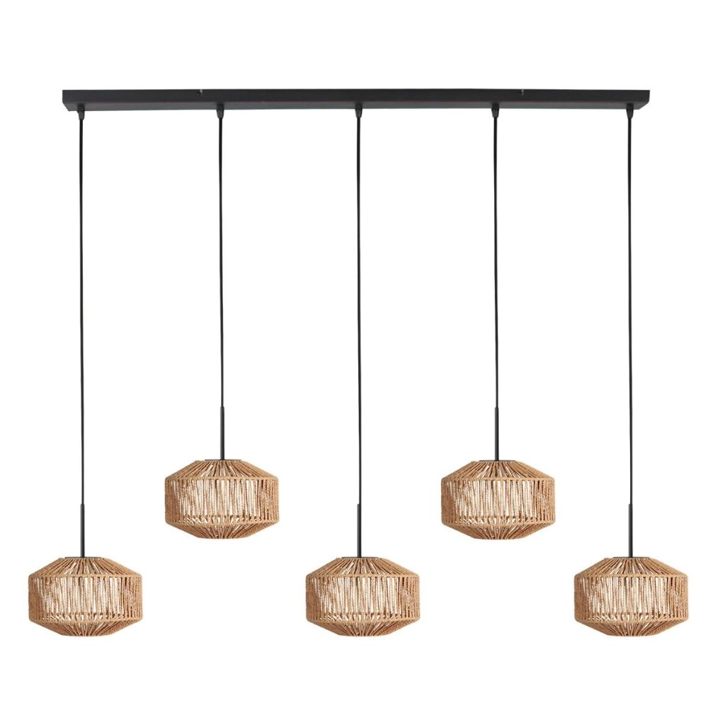 5-light pendant lamp straight Ropex with rattan hoods Steinhauer 8712746183245