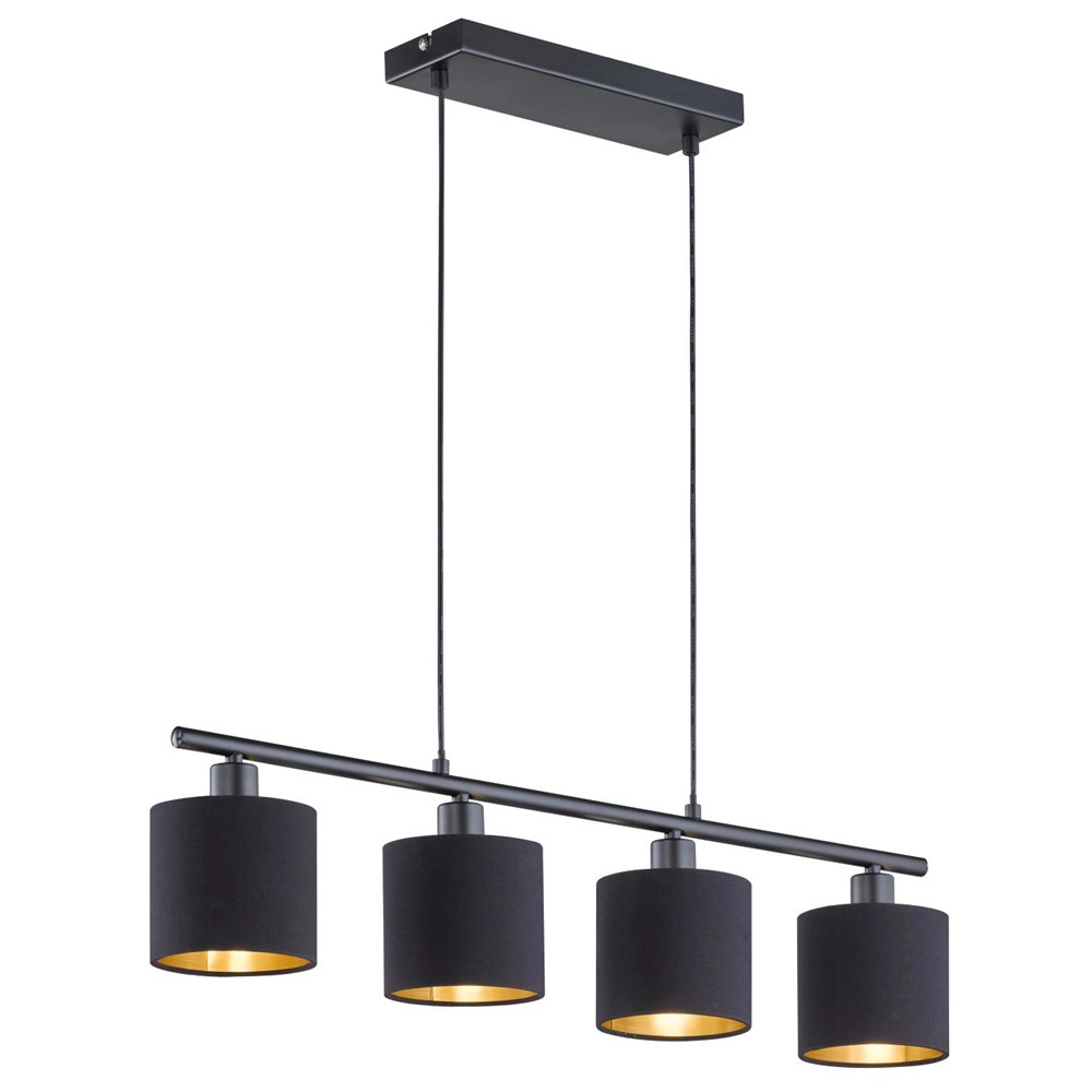 Dining room hanging lamp Tommy 4-light black with gold interior