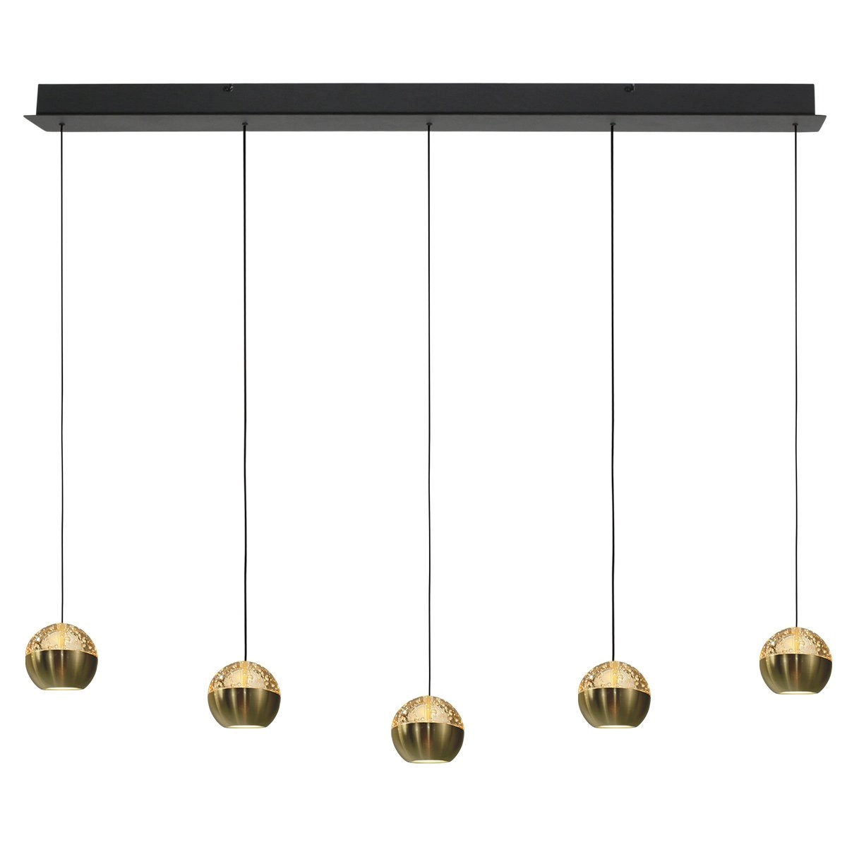 5-light dining table pendant lamp Belluno LED - brass gold with glass