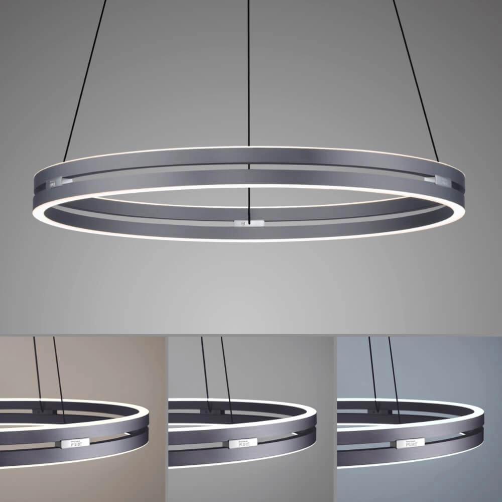 Sleek hanging lamp Pure E-Loop gray Ø 70cm Paul Neuhaus 4012248372289