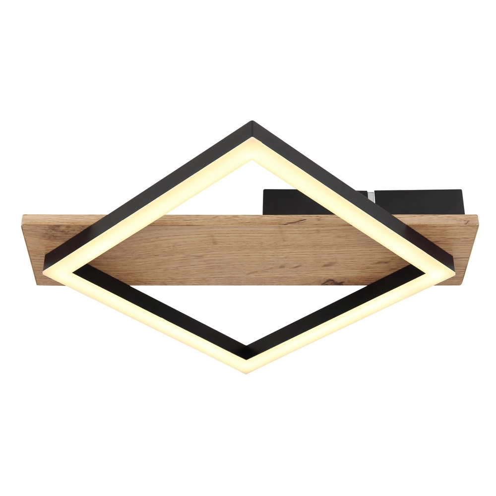 Ceiling lamp Beatrix 33cm square black with wood Globo 9007371454389