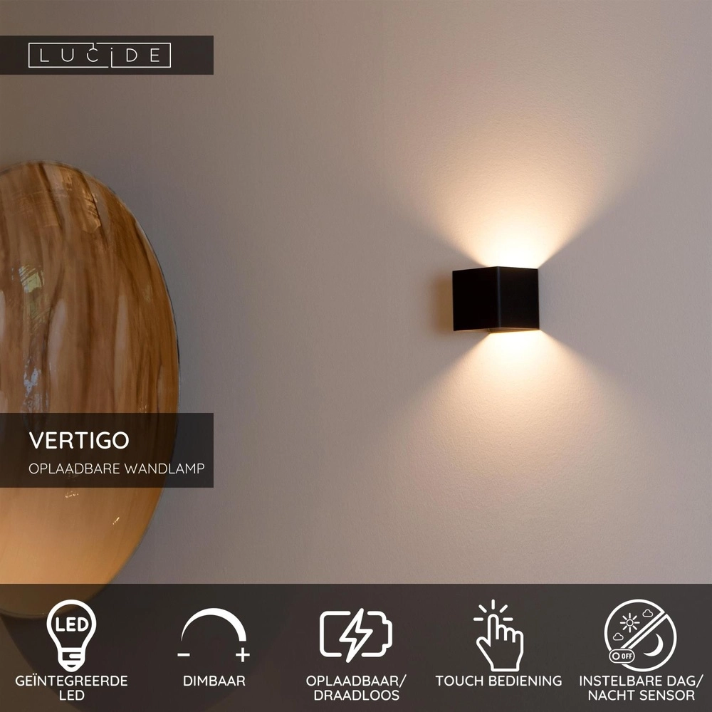 Rechargeable wall lamp Vertigo Magnetic Black Lucide 5411212272386