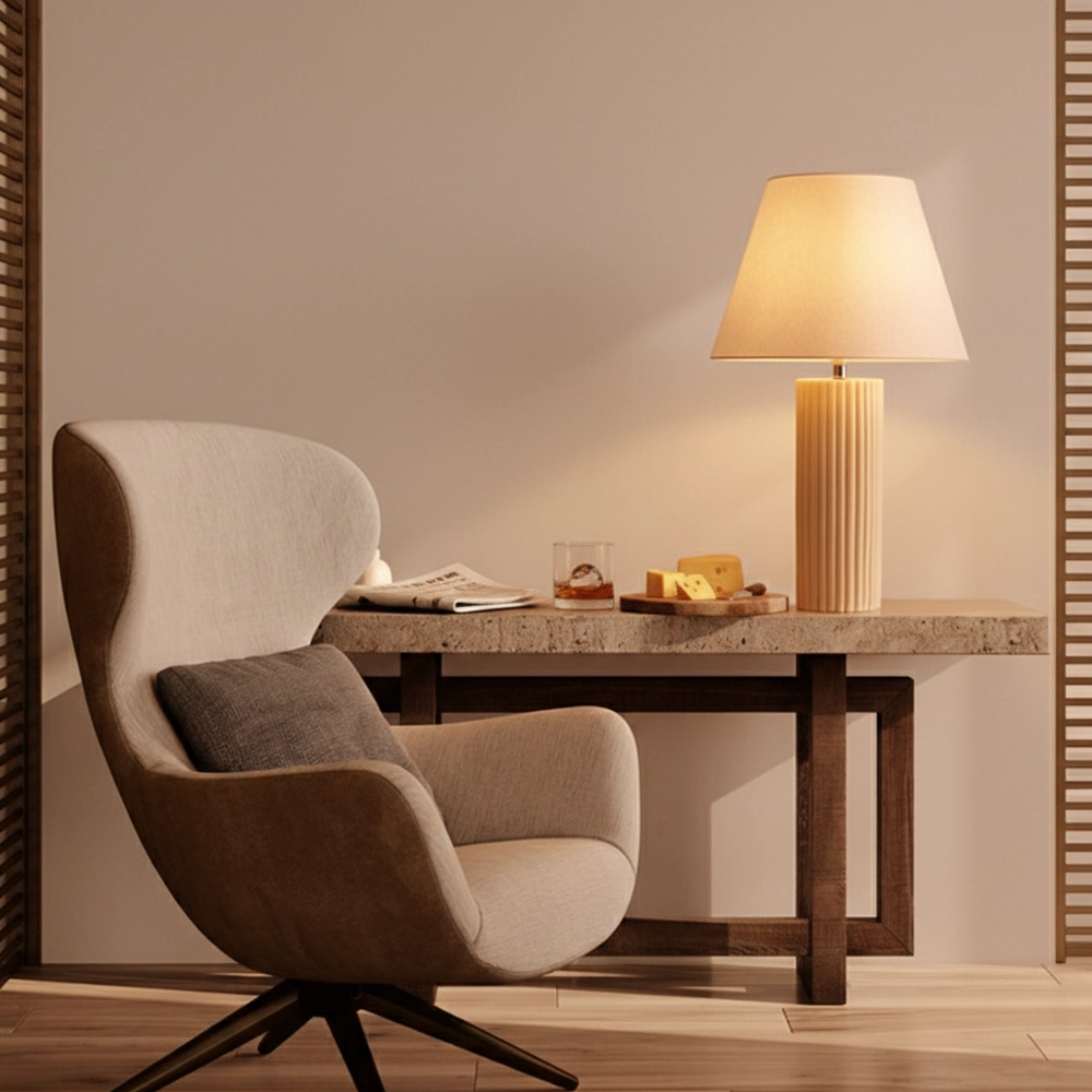 Table lamp Bacco beige with white shade