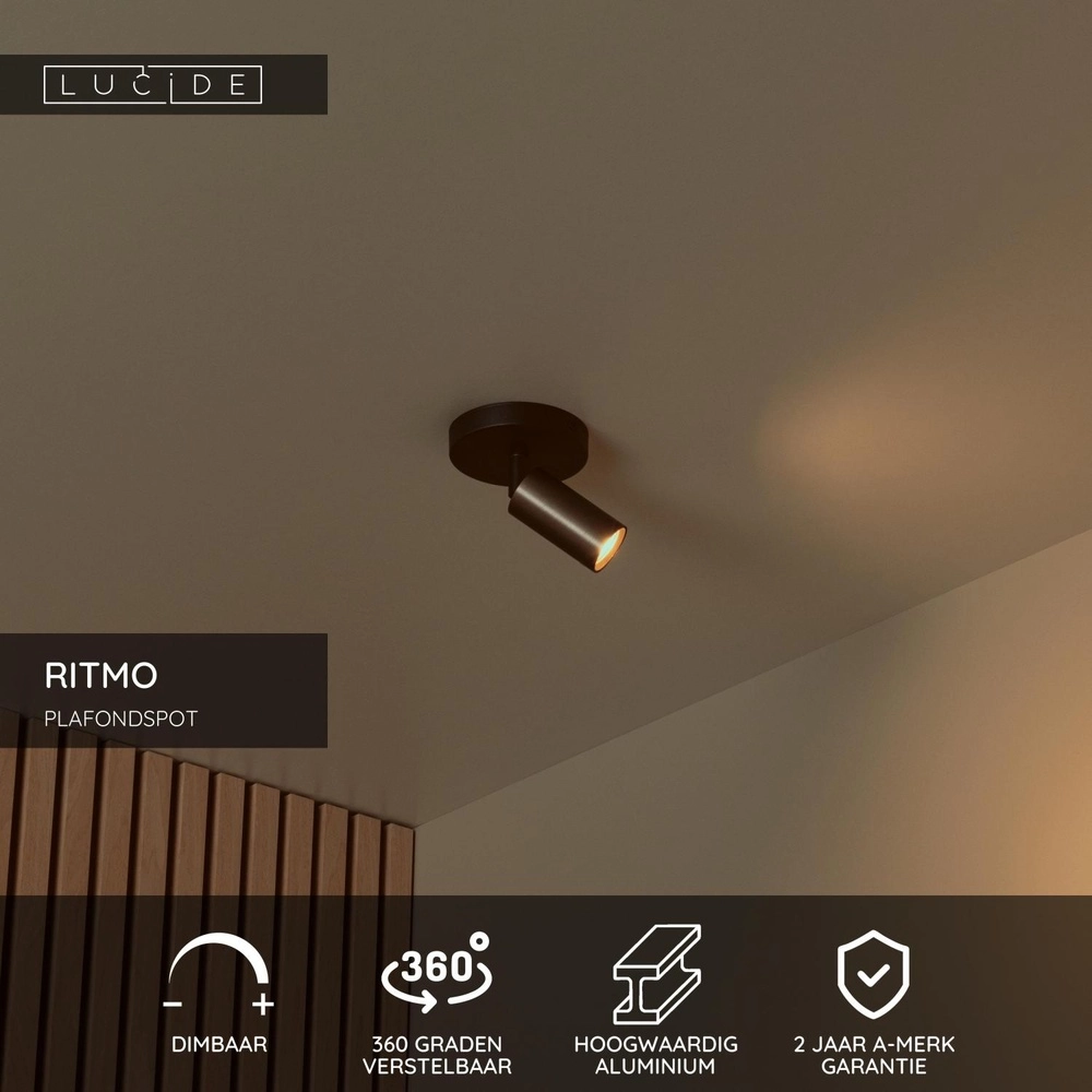 Ceiling spotlight Ritmo mini GU10 coffee brown Lucide 5411212093967