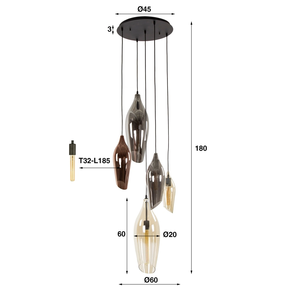 Vide pendant lamp Cocoon 5x colored glass Lyora 8716803511910