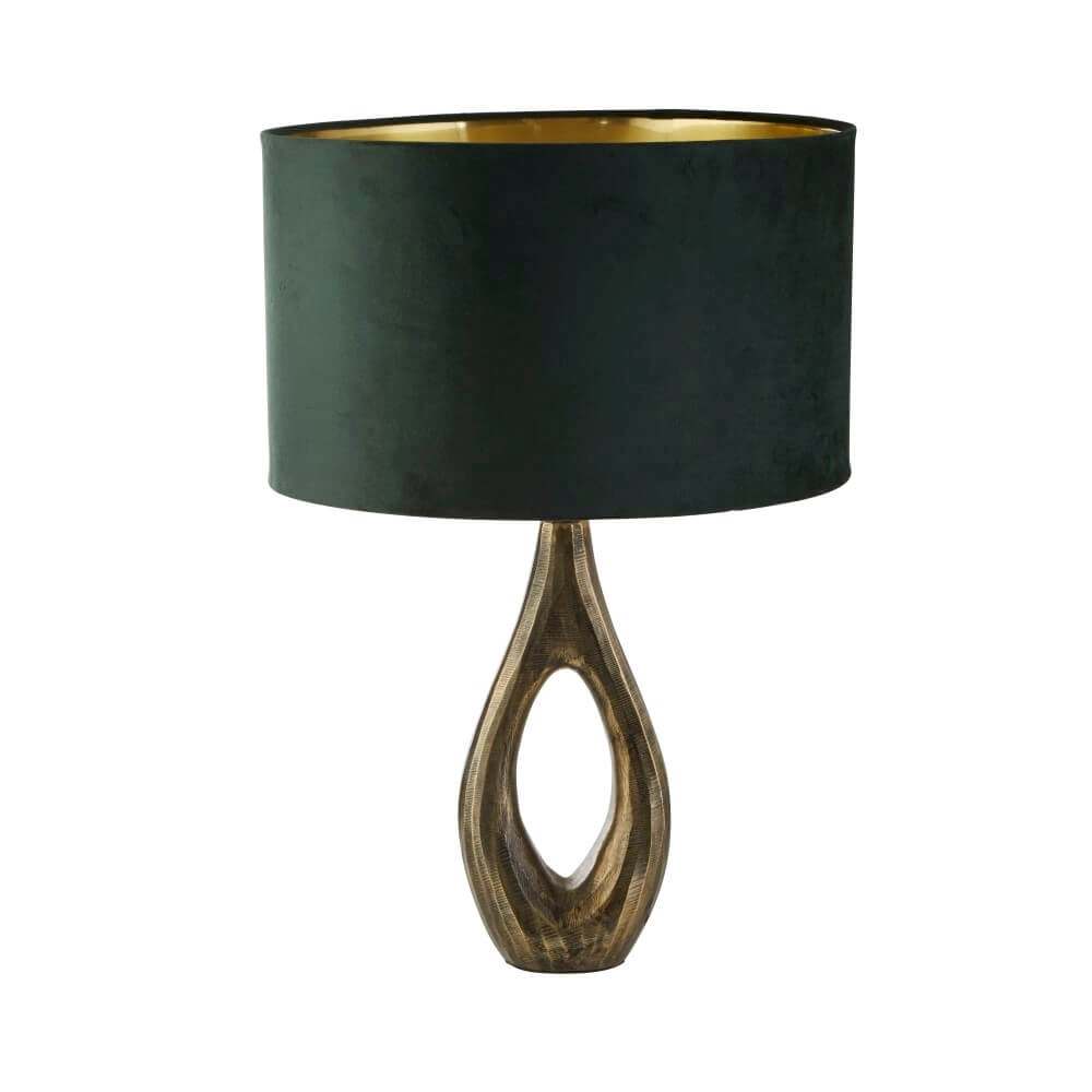 Gold table lamp Bucklow with green hood