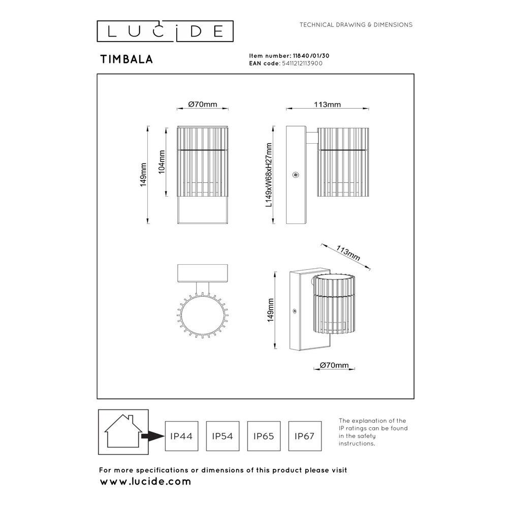 Black wall lamp Timbala single Lucide 5411212113900