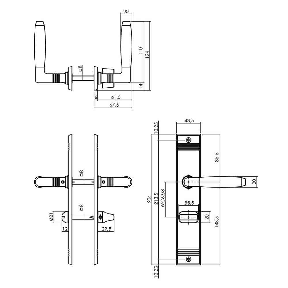 30s door handle Ton Basic Toilet closure 63/8 nickel Intersteel 8714186710722